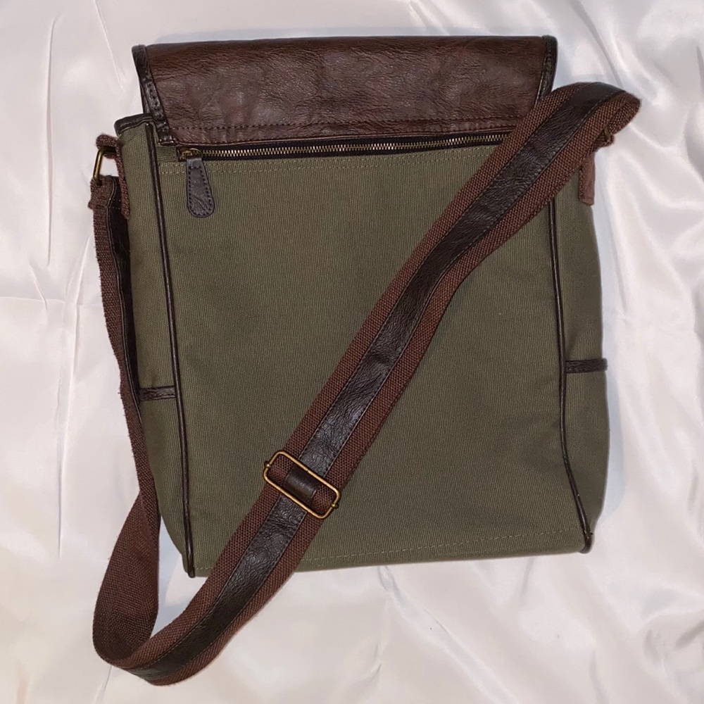 Army green and brown messenger bag